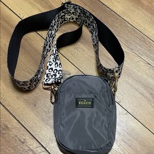 Kedzie Charcoal Crossbody Bag with Leopard Strap